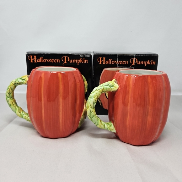 Halloween Pumpkin Ceramic Mugs Set Of 2 Susan Winget 22 FL. Oz Autumn fall Feel - Picture 5 of 9